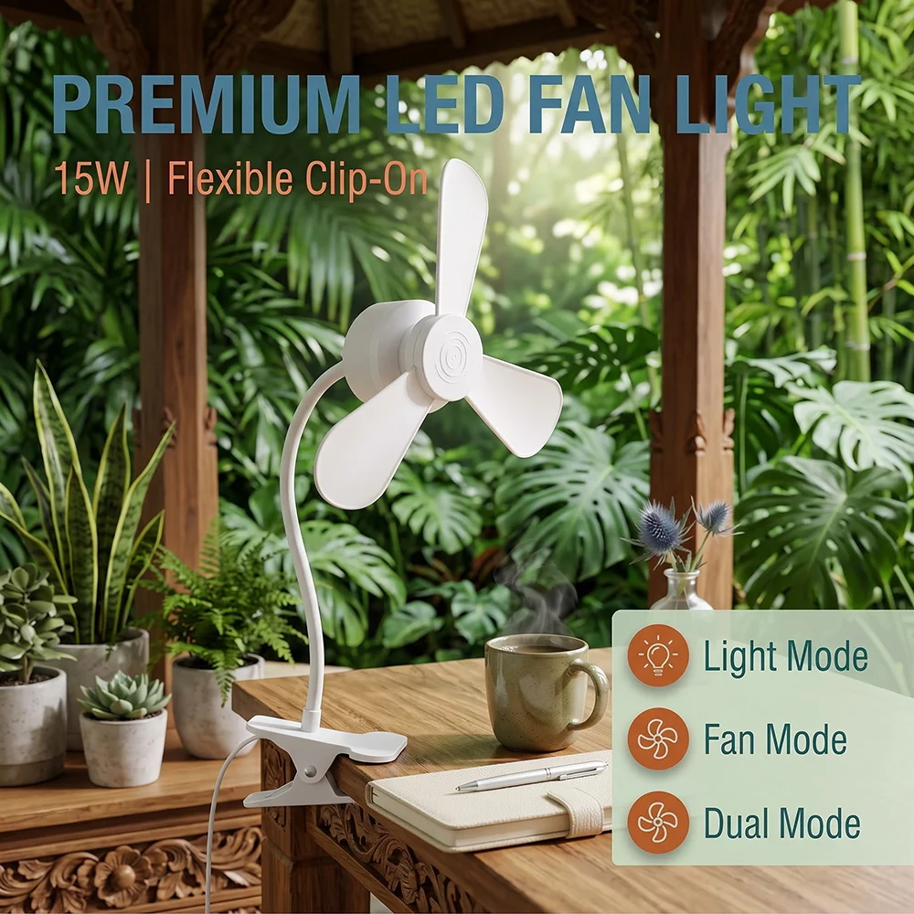 Portable Clip On Fan Lamp 3Blades Detachable Switch 3gear Segmented Control Dorm Bed Office Table 1.5m Power Cord EU/US Plug