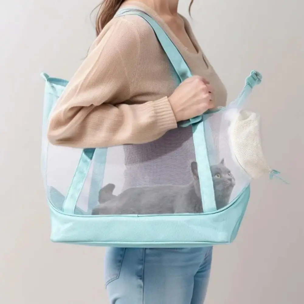 

Breathable Mesh Cat Carrier Large Space Ultralight Pet Outing Tote Bag with Handle Detachable Sling Portable Pet Shoulder Bag