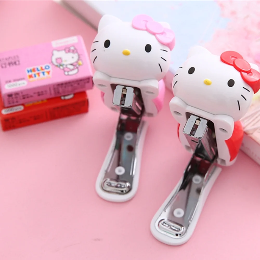 Sanrio Anime Mini Stapler Set Hello Kitty Portable Color Paper Binding Machine Fashion Stationery Office School Supplies Gifts