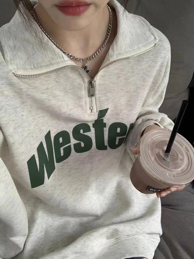 Sweatshirts for Women Letter Zipper Loose Casual All-match Daily Students Sudaderas Harajuku Korean Preppy Style Fashion Chic