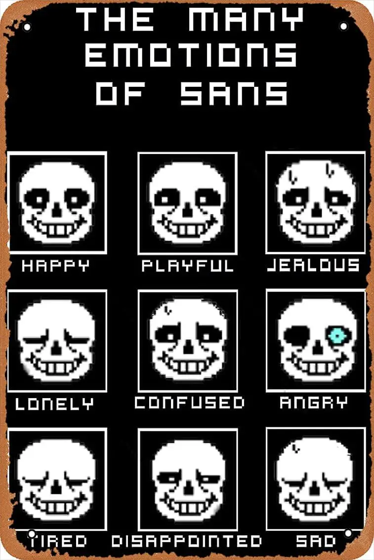 Wall Decor Sign - The Many Emotions of Sans - Undertale Poster -   Vintage Look Metal Sign,Bar, Man CAVE Art Decoration., Retro