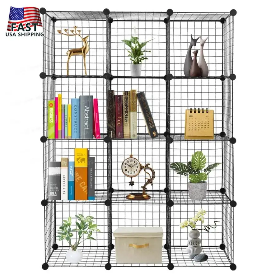 12-Cube Organizer Cube Storage Shelves Wire Cube Storage Origami Shelves Metal Grid Multifunction Shelving Unit Modular Cubbies