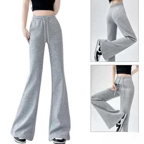 streetwear 여성 drawstring 플레어 바지 캐주얼 매칭 스포츠웨어 레이디 레깅스 & 와이드 레그 팬츠 부츠 컷 롱 바지의 새로운 기능