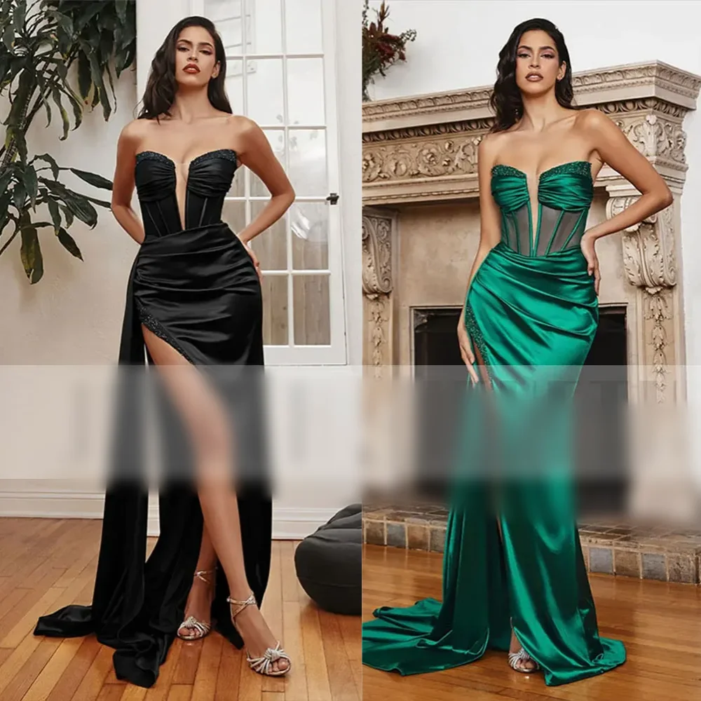 

Elegant Strapless Sheath Evening Dresses Vertically Satin Floor length Prom high quality Exquisite فساتين سهره فاخره