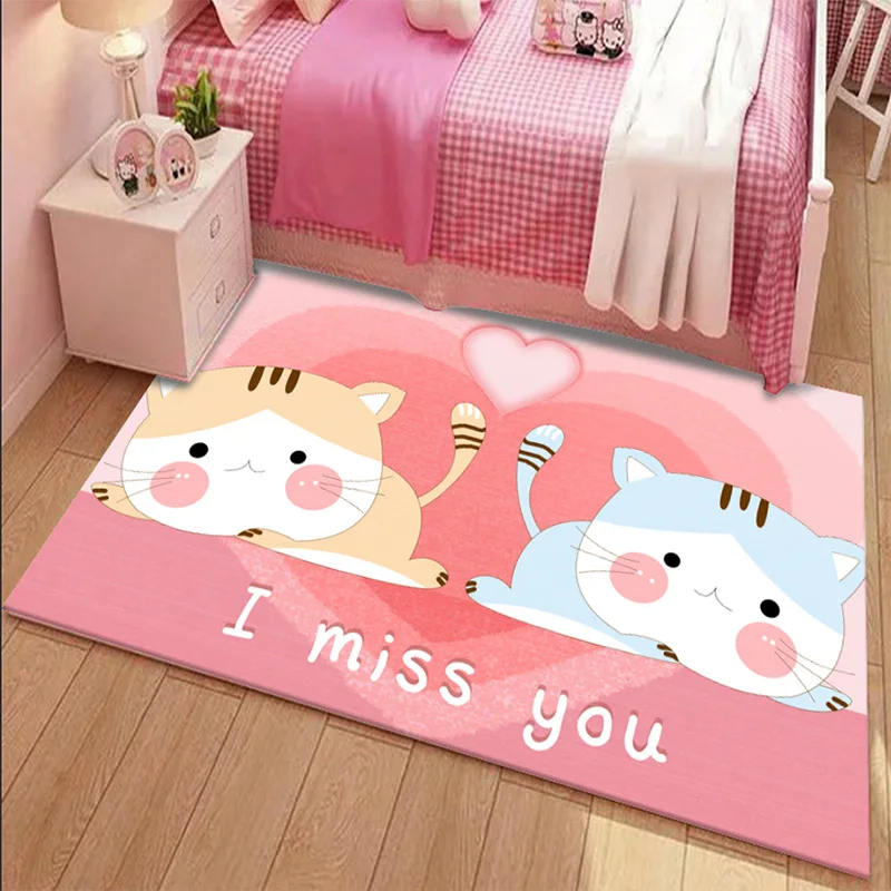 Cartoon Pattern Carpets Girl Bedroom Decoration Carpet Pink Cute Large Rug Childrens Play Room Floor Mat Non-slip Easy Cleaning