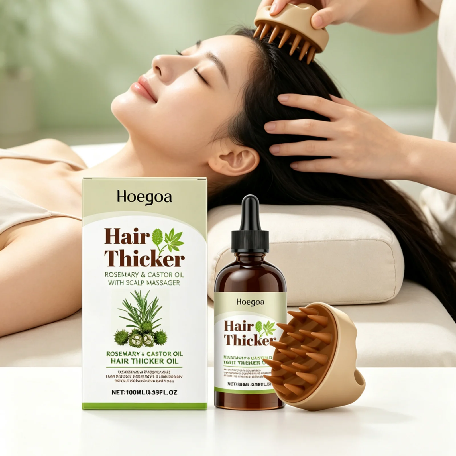 Hoegoa Hair Thicker Oil Smooth Frizzy Shiny Glossy Boost Scalp Blood Circulation Scalp Nourishment Strengthening Hair Growth Oil
