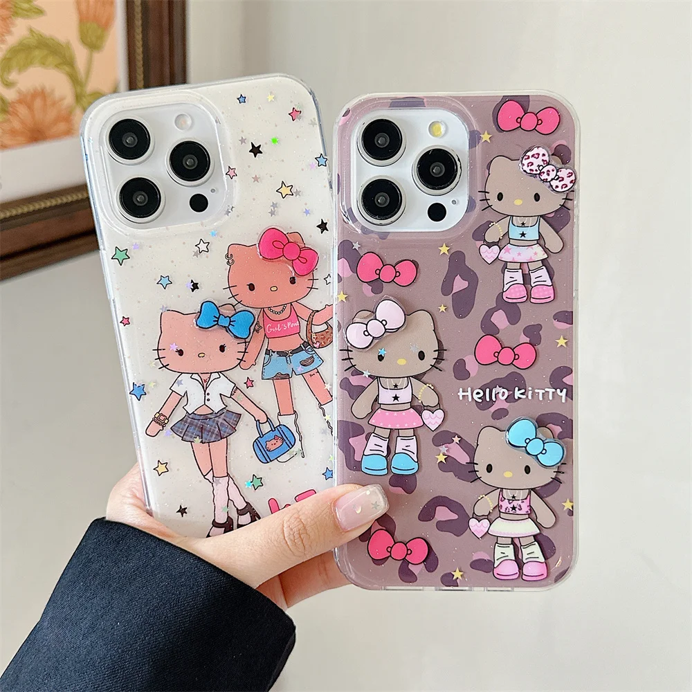 

Korea INS new cute HelloKitty cat phone case for iPhone 14 15 16 Pro Max 16 cover Kawaii 3D bow luxury fashion protective cover