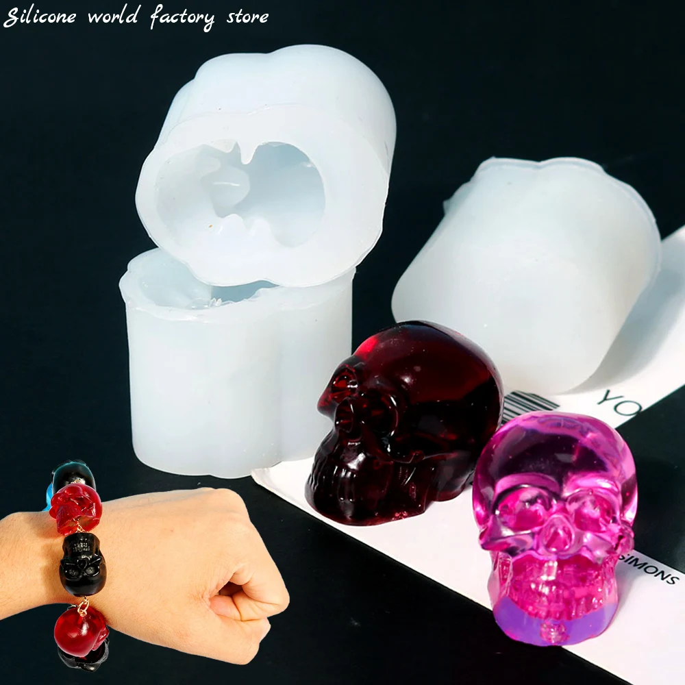 Silicone world 1PC DIY Skull Crystal Epoxy Resin Mold Skull Pendant Bracelet Necklace Silicone Mold Keychain Jewelry Making