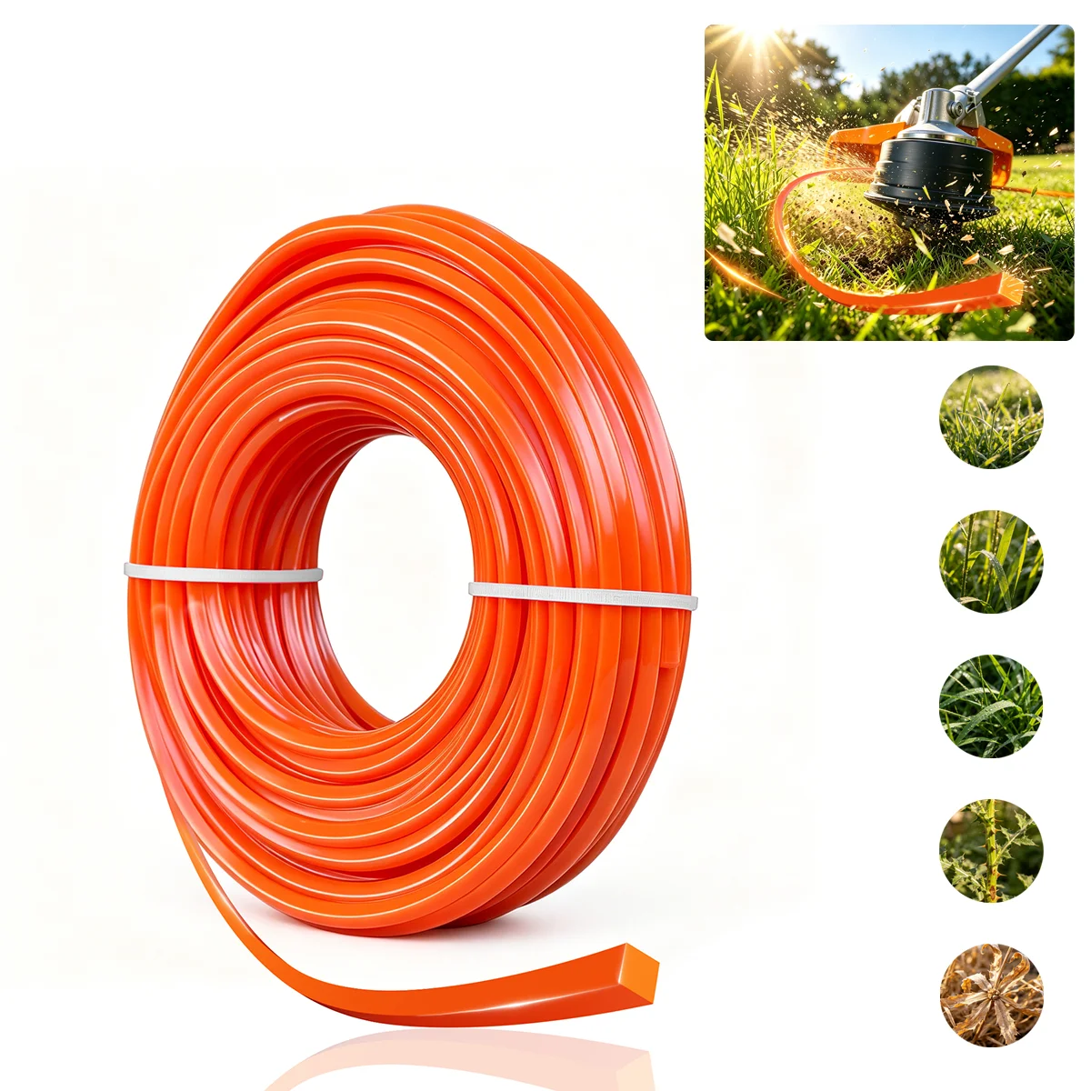 TOVIA 15m*2.0mm-4.0mm Square Mowing Nylon Grass Trimmer Rope Brush Cutter Strimmer Line Mowing Wire Lawn Mower Accessory