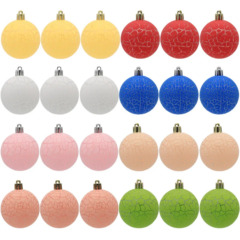 

6pcs 8cm Christmas Balls 6cm for Tree Ornaments Happy New Year Christmas Tree Decorations for Home Macaron Crack XMAS Balls