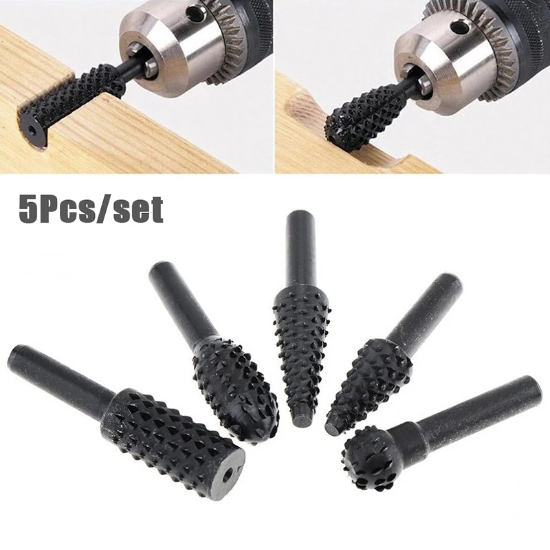 

5Pcs/set Wood Carving Rasp Drill Bits Rotary Files Woodworking Burrs Grinding Tool Cutting Engraving Deburring Shaping Grooving