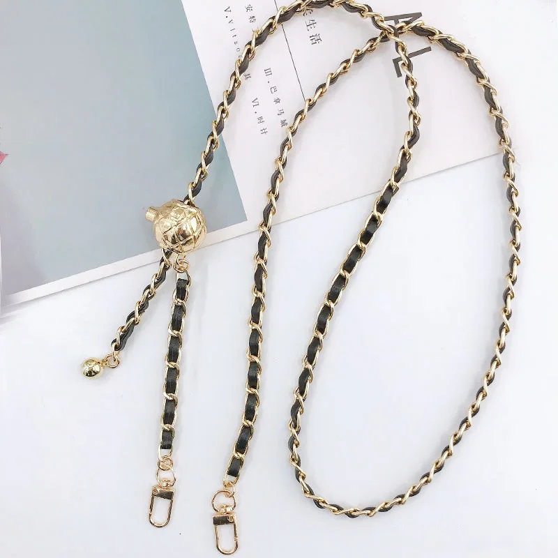 Bag Chain Phone Case Chain Round Ball Chain Wear Leather Metal Chain Braided Chain Shoulder Bag Strap All-match Temperament