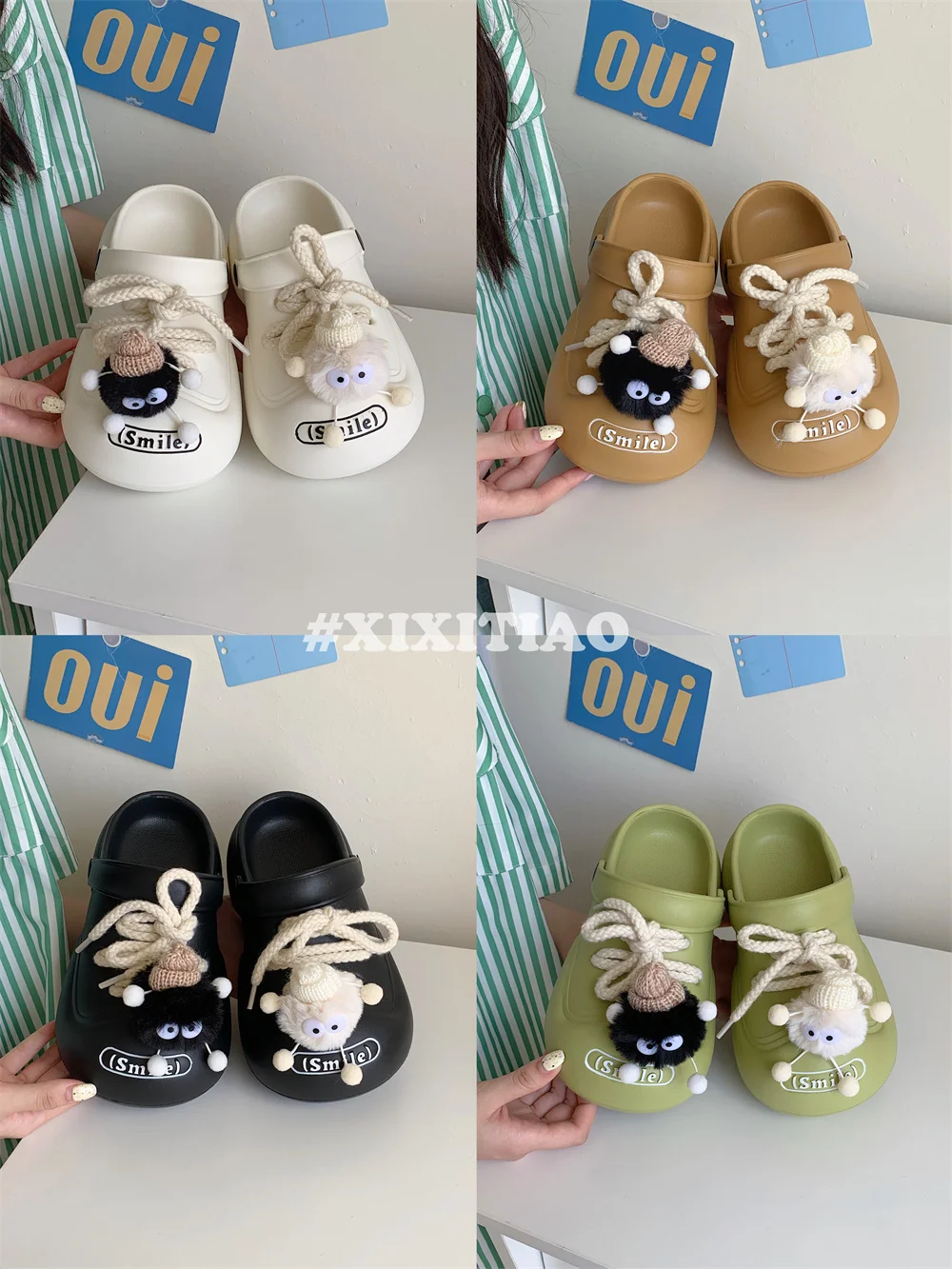 Summer Slipper Women Black And White Cute Coal Ball Couple DIY Hole Shoes In Men Beach Sandals Outside Garden Shoes