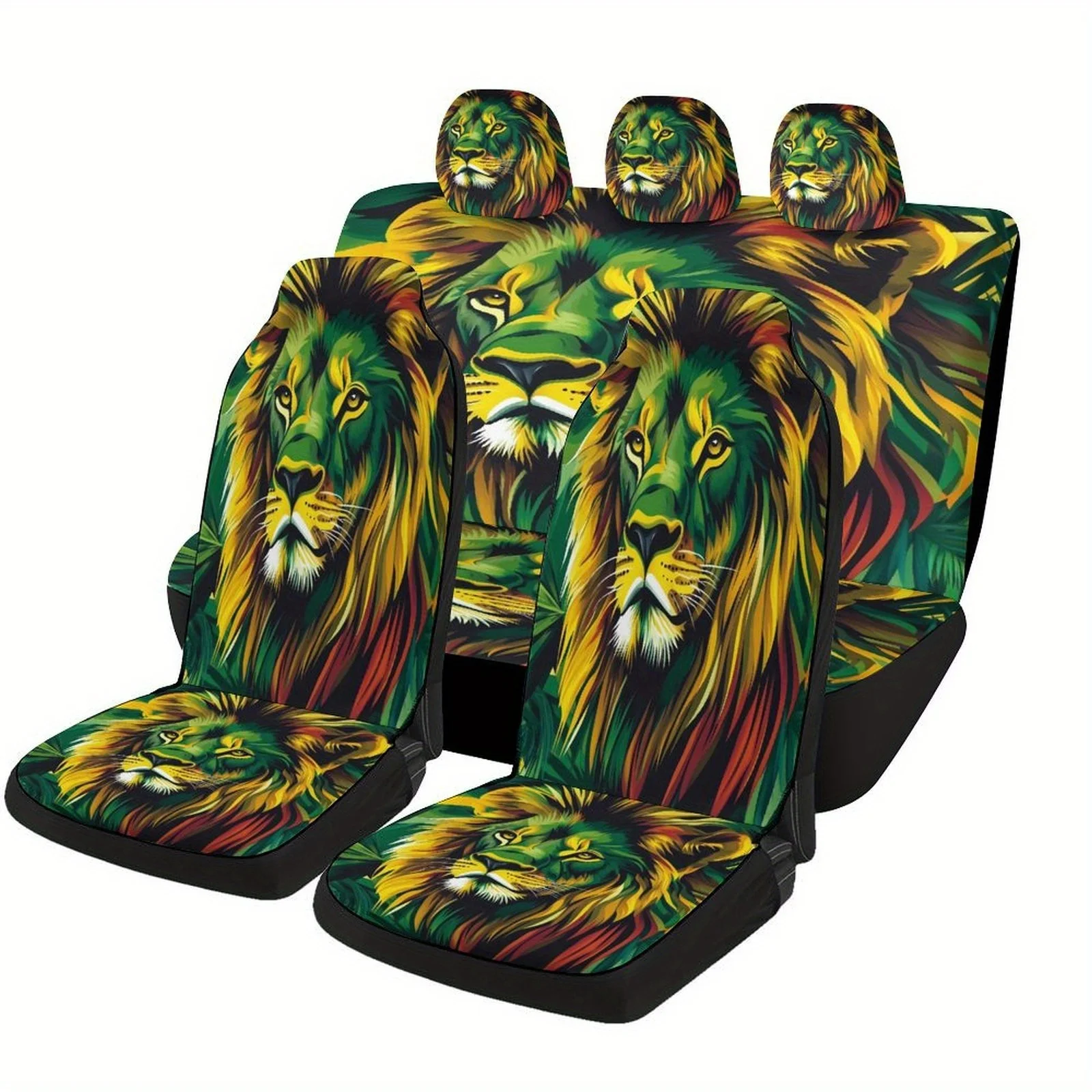 

Abstract Jamaica Lion Designed Car Seat Cover Set For Most Cars, Fashion Novelty Car Seat Protector Covers Full Set, Universal C