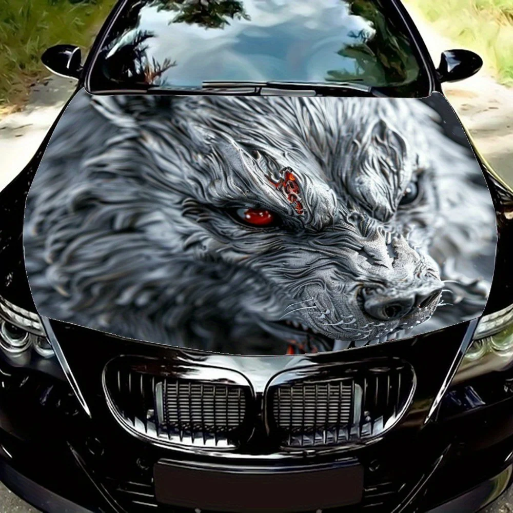 

Cold blooded white wolf animal car vinyl wraps, made of vinyl material, car hood packaging decals to light up your car