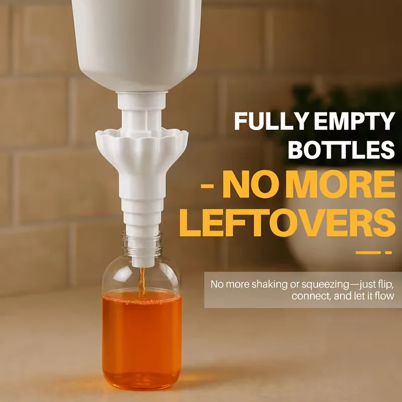 1 Pcs Universal Bottle Emptying Kit – Reusable Liquid Transfer Connector with Anti-Waste Funnel Adapter Durable Plastic Design