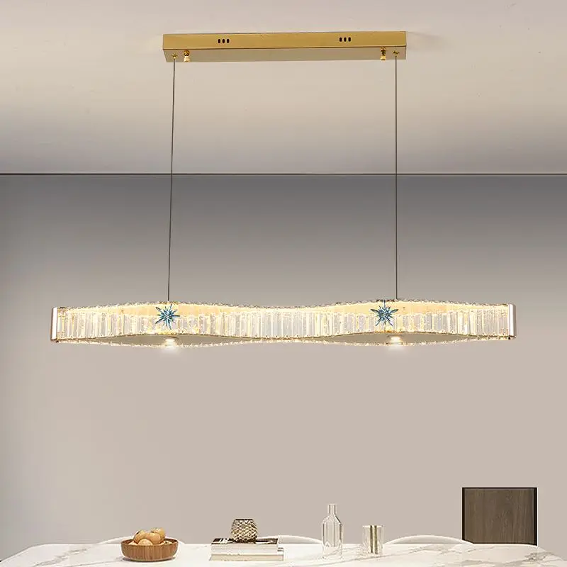 Modern Luxury Long Crystal Chandelier for Kitchen Dining Table Living Room Pendent Lamp Indoor Lighting Hanging Light Fixture