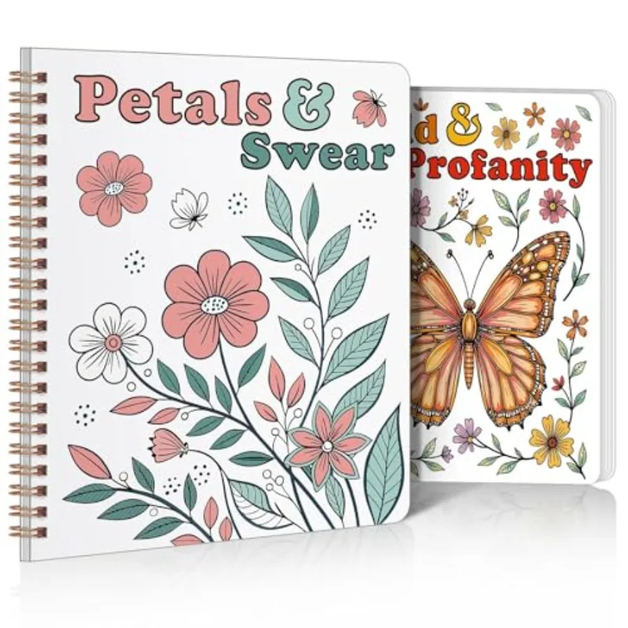 

Aesthetic Adult Coloring Book Set of 2, Coloring Books for Adults Relaxation, Spiral Bound Funny Animal and Flower Designs for