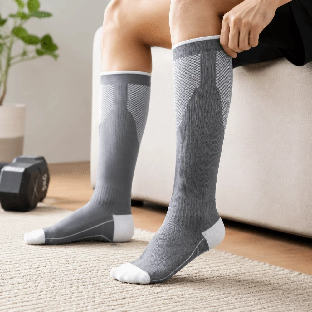 New Knee High Compression Socks Long Tube Elastic Sports Stockings Summer Leg Slimming Football Socks For Recovery