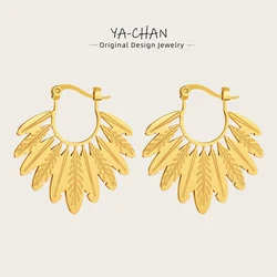 YACHAN New In Leaf Stainless Steel Hoop Earrings for Women Creative Personalized Gold Plated Waterproof Jewelry Gift