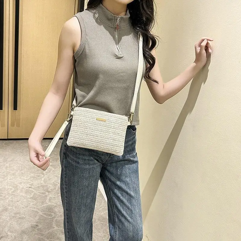 Beach Straw Crossbody Bag Hand-woven Fashion Casual Large Capacity Simple Tote for Women Summer Shopping Picnic Travel