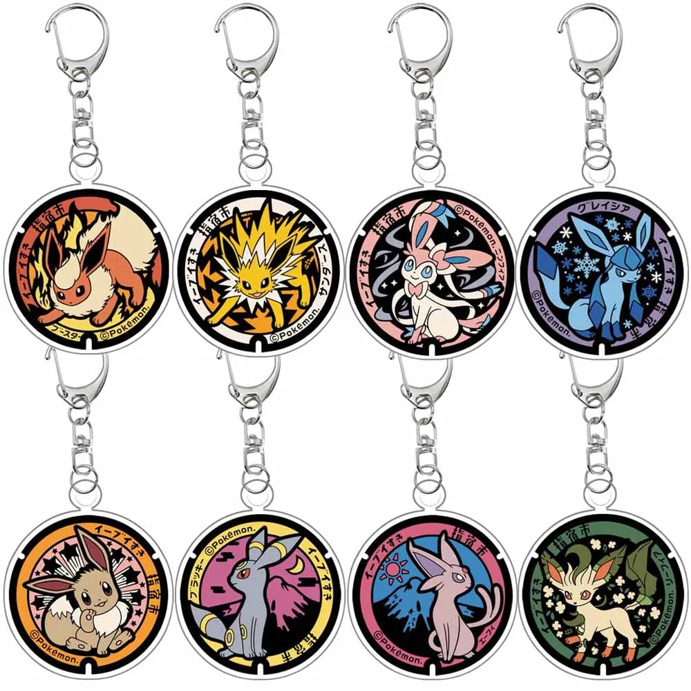 Pokemon Anime Eevee Vaporeon Flareon Espeon Umbreon Leafeon Glaceon Jolteon Cartoon Acrylic Keychain Pendant Decoration