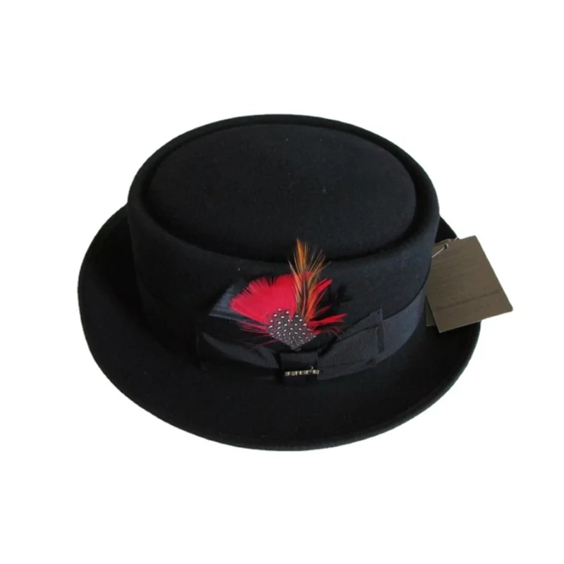 British Jazz Hat Fedora PorkPie Wool Low Flat Crown Hip-Hop Street Dance Pork Pie Hats Vintage