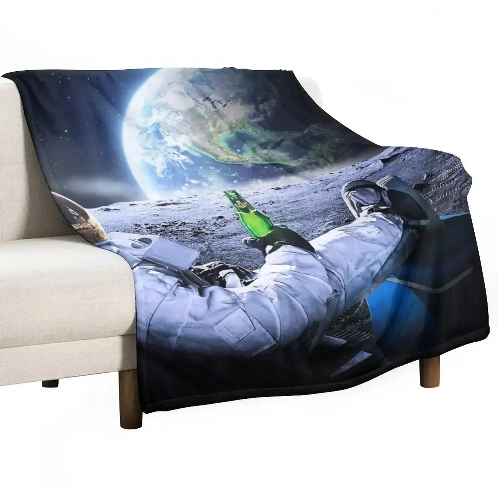 

Astronaut on the Moon with beer  HQ-quality, BESTSELLER Throw Blanket Retros Blankets For Bed For Baby Blankets