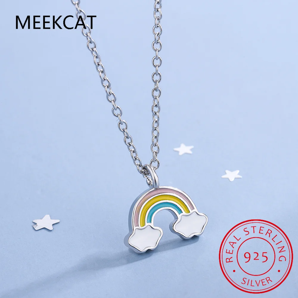 925 Sterling Silver Rainbow Clouds Pendant Necklace Colorful Enamel Necklace Colar de Prata for Women Party Gift Fine Jewelry