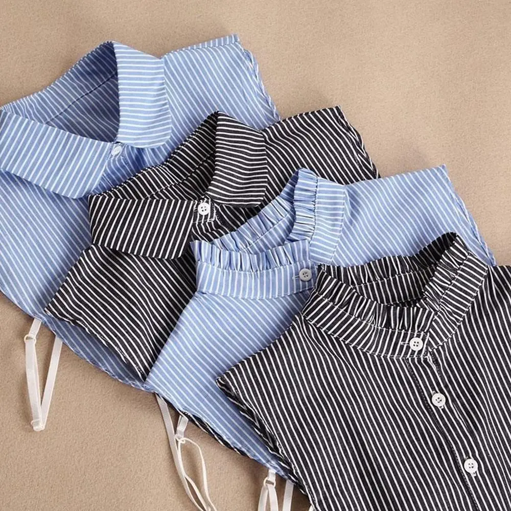 

New Detachable Fake Collar Blue Stripes Lapel Half Shirt False Collar Women Girls