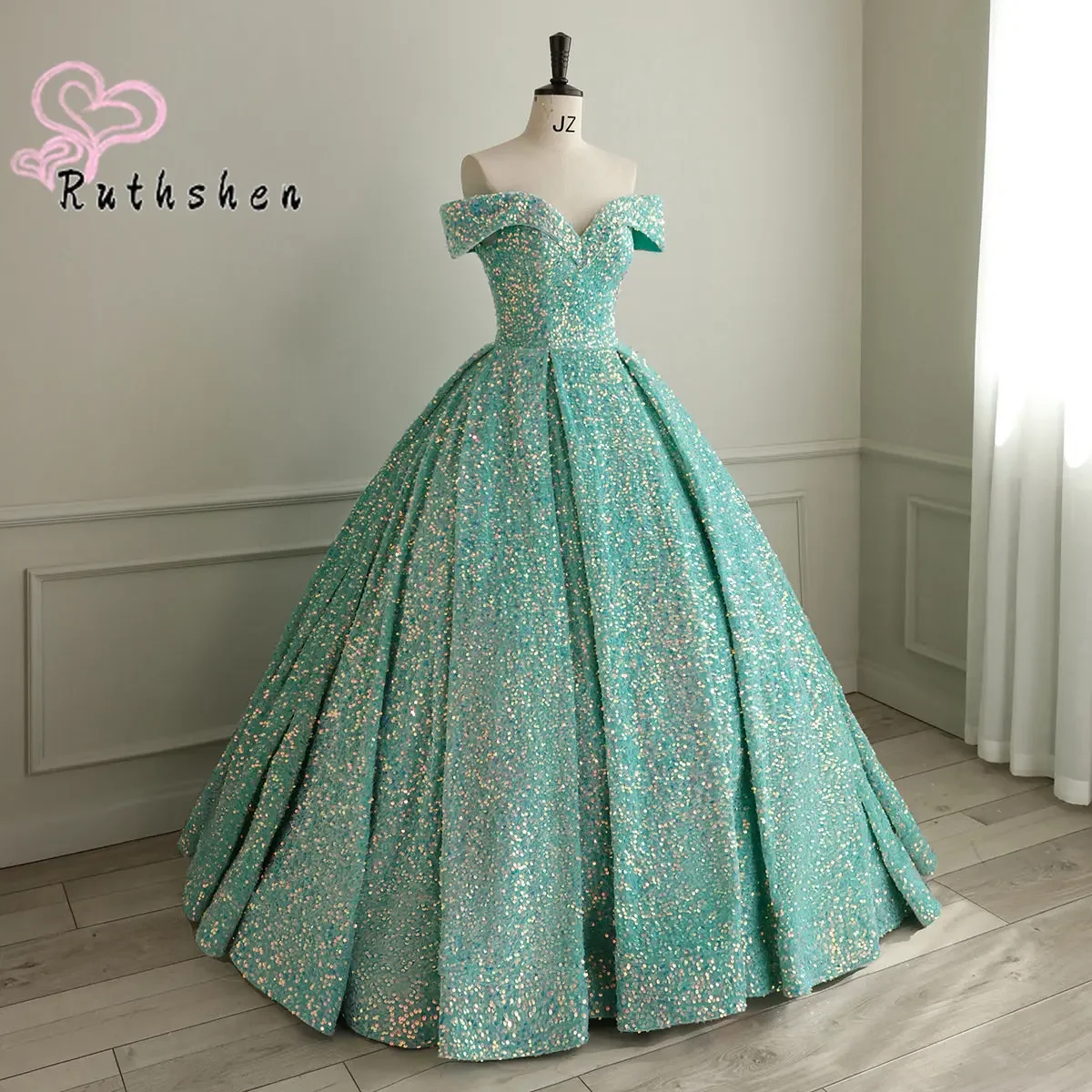 Customized Turquoise Luxury Evening Dresses for 2023 women Ball Gown Off the Shoulder Formal Occasion Sequin Dress