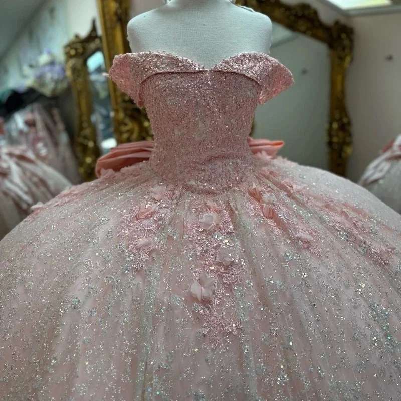 Vestidos Quinceanera com renda, vestido de baile rosa, graduação popular, moda primavera e verão, festa de aniversário