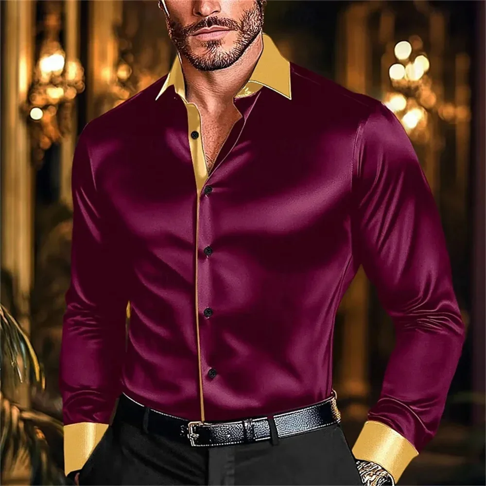 2025 Men's Shirts Casual Shirts Disco Shirts Performance Wedding Black White Burgundy Green Long Sleeves Lapel Clothing XS-6XL