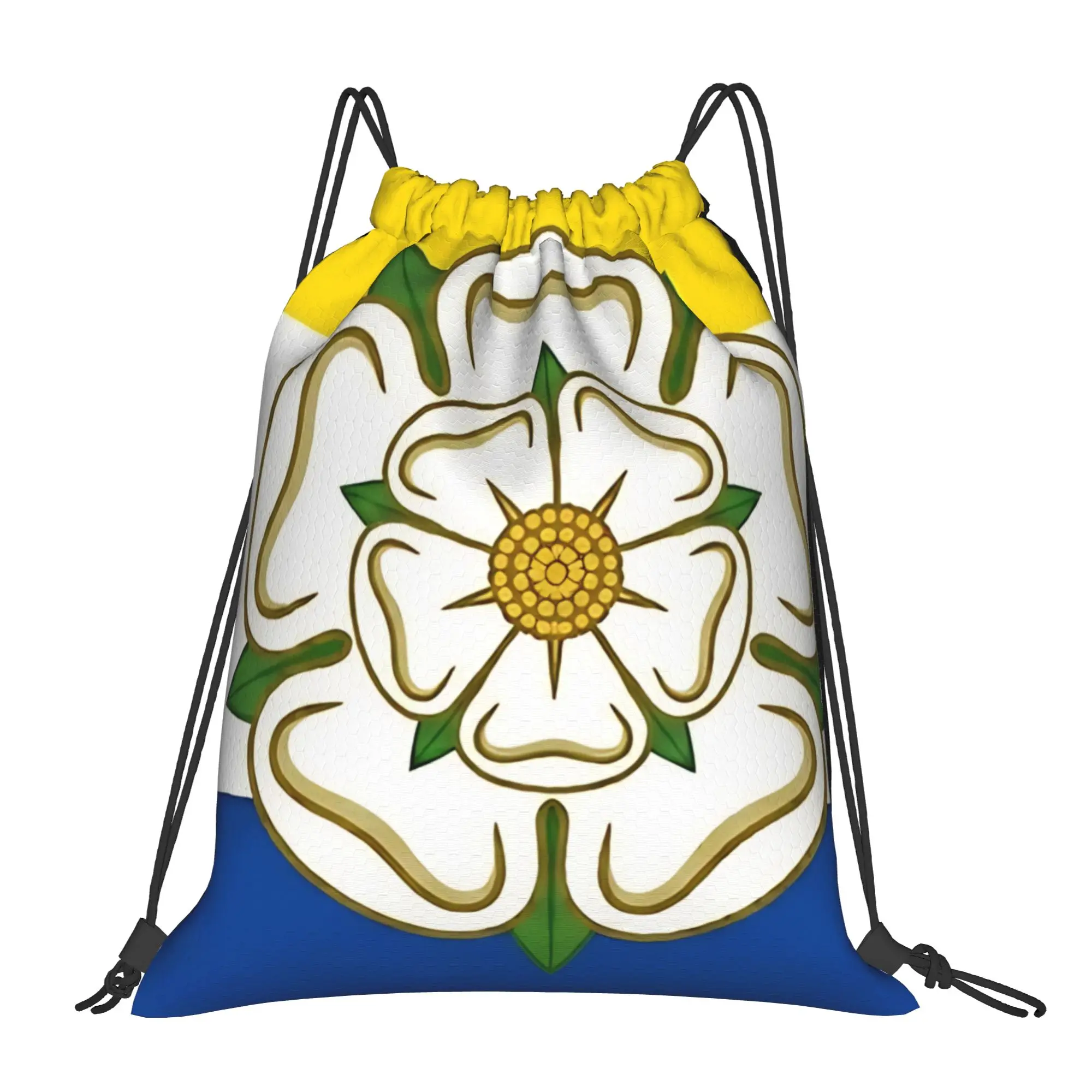 England Rose Yorkshire White Rose Portable Travel Riding Gym Drawstring Storage Sporty Backpacks