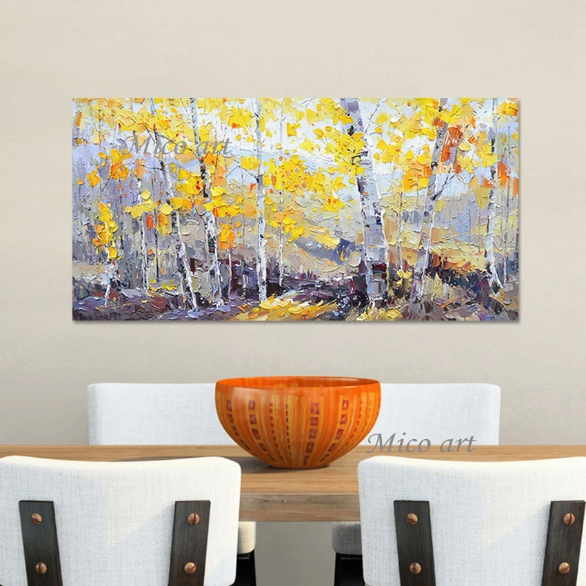 3D صورة جميلة مشهد الفني غير المؤطرة لوحات قماشية سهلة مجردة جدار الفن الأصفر ورقة شجرة سكين النفط اللوحة