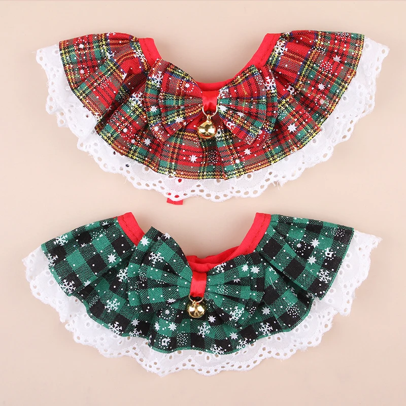 Christmas Pets Collar Scarf with Small Red Green Lattice Print Saliva Towel for Cats Small Dog Festival Costume Accessories