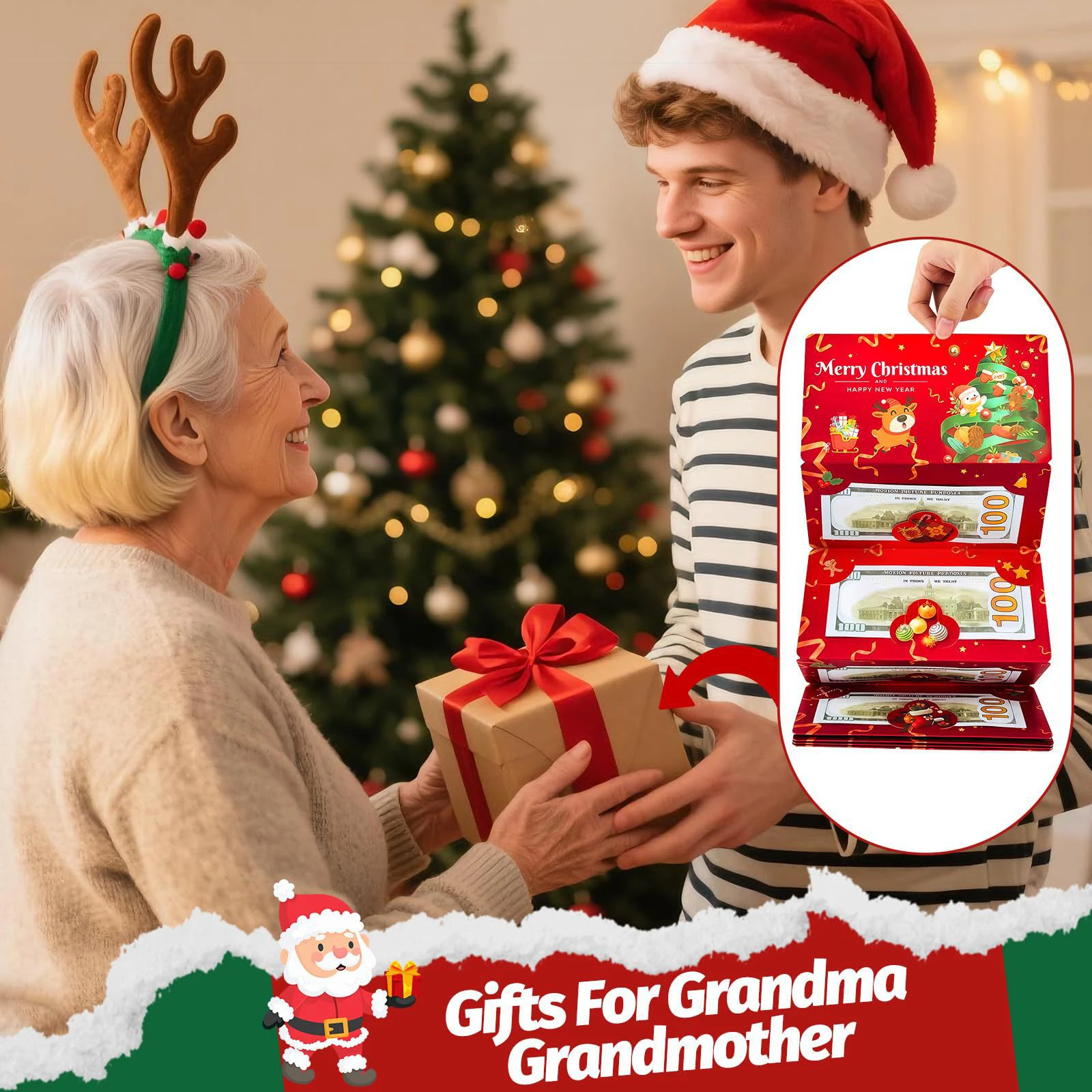 Cartera navideña, tarjetero de regalo en efectivo, Clip plegable para dinero, regalos adecuados para niños, recoger dinero de bolsillo