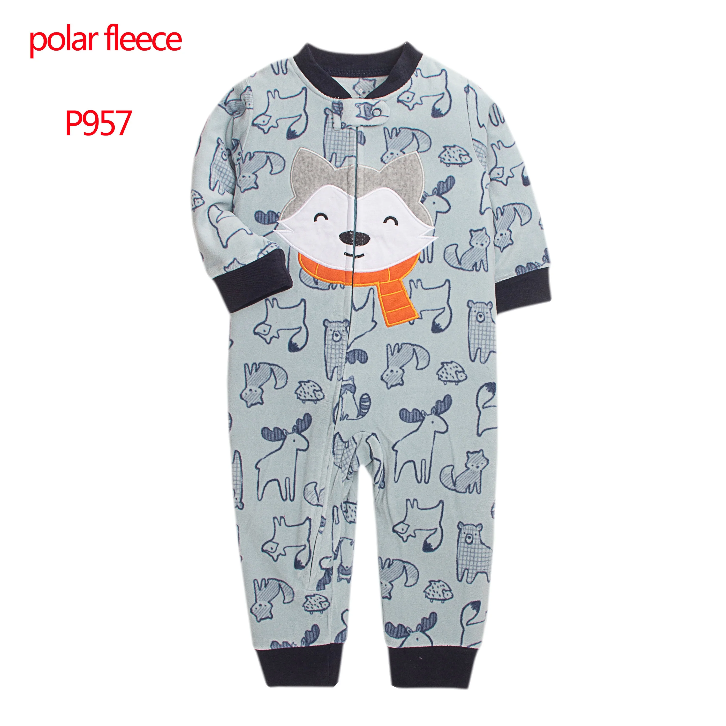 Infant Baby Boys Romper Spring Autumn Fleece Long Sleeve Jumpsuit Animals Print Warm Overalls Kids Pajamas Children Clothing