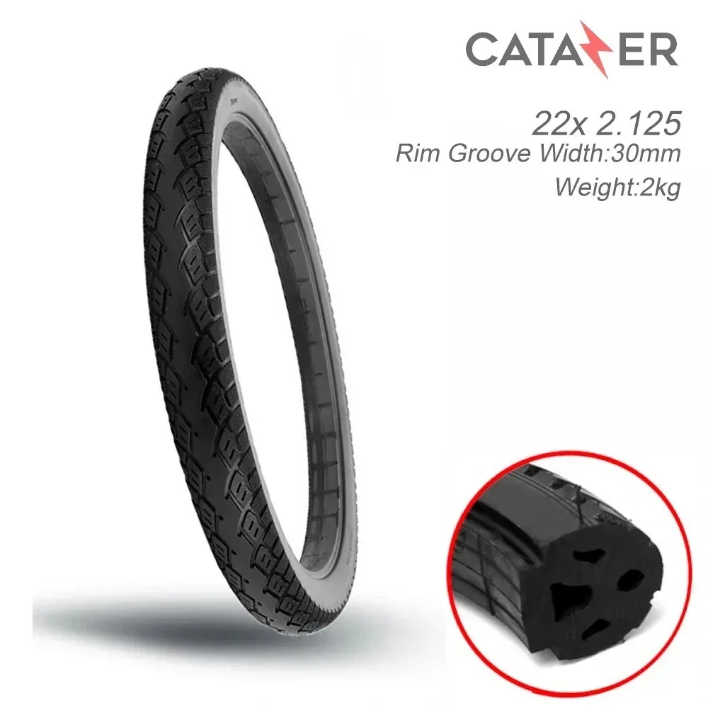 CATAZER 22 Inch Bicycle Solid Tire Anti Stab Tubeless Type 22x2.125 E-Bike Tires with PU Microcellular Foam Solid Tire