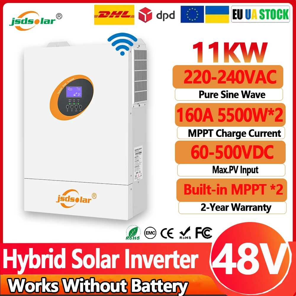 

Jsdsolar 11 кВт гибридный солнечный инвертор 48 В 230 В переменного тока чистая синусоида солнечный инвертор 160A MPPT 500 В постоянного тока контроллер заряда солнечной энергии с Wi-Fi