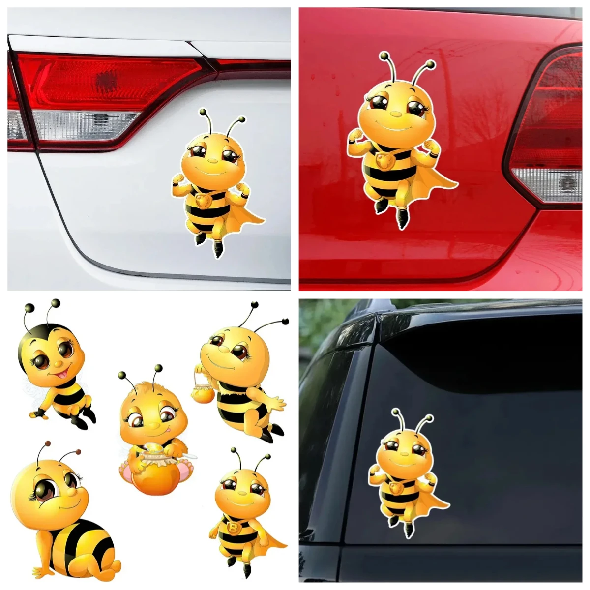 

Car Sticker Cute Bee Cartoon Insect for Auto Body Window Door Trunk Moto Tank Cover Scratches Waterproof Decoration