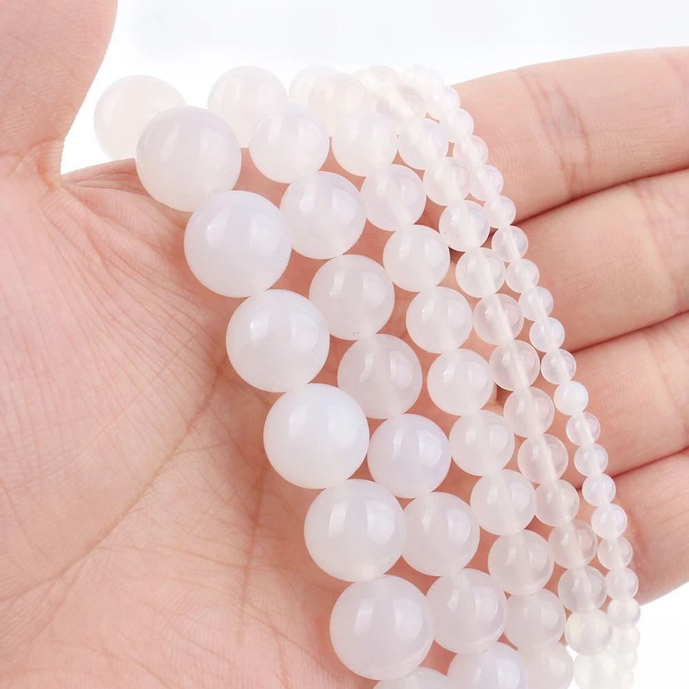 4-12mm White Chalcedony Bead Natural Stone Round Smooth Loose Beads For Jewelry Making Handmade Charms Bracelet Accessories 15''