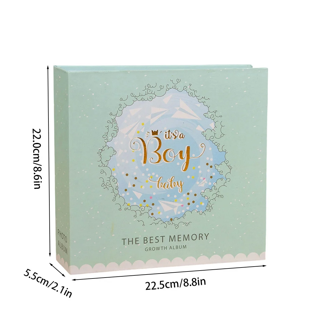 Baby memory album, 6'' 200 slots writeable, flat spine, family growth photo storage.