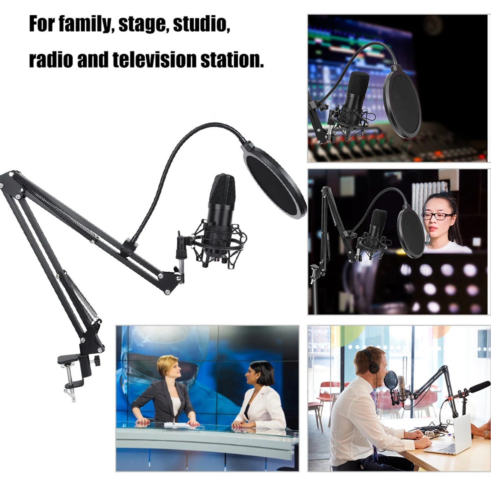 USB Mic Podcast Condenser Microphone Kit 5V/150mA 96kHz Sample Rate 24Bit Cardioid