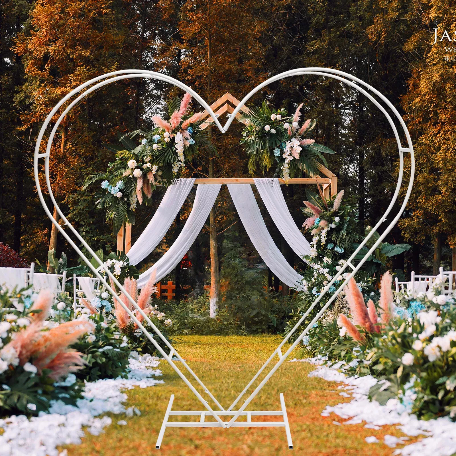 

White Metal Heart Wedding Arch - Backdrop Stand for Wedding Ceremony Decorations