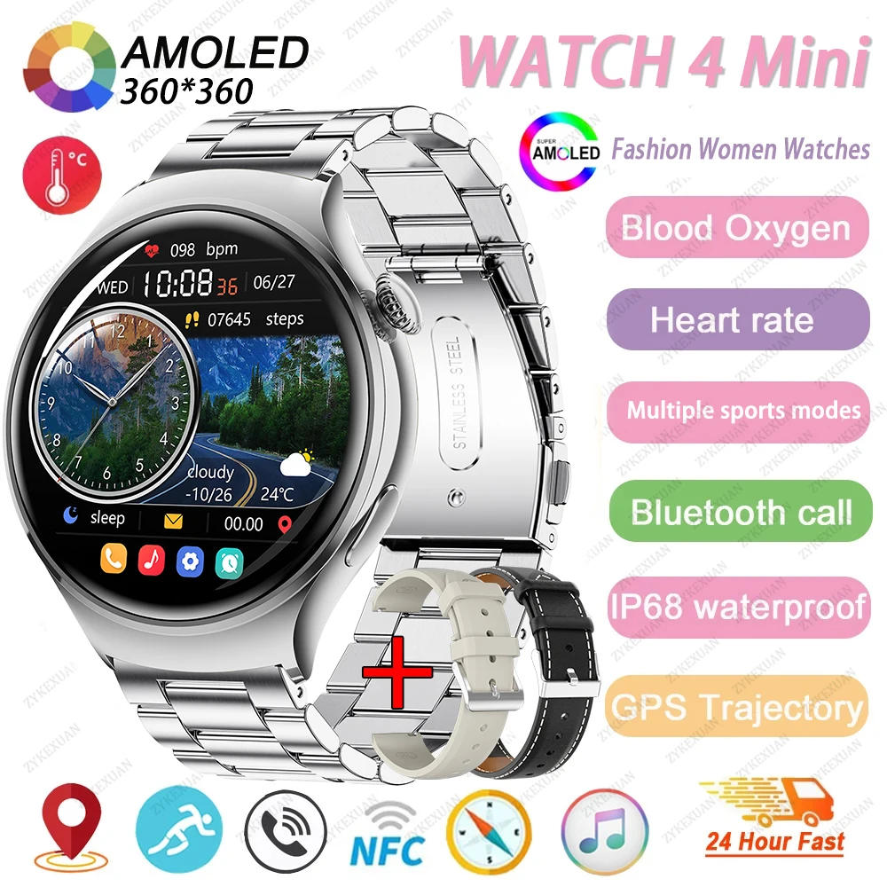 2025 New GPS NFC Bluetooth Call Smartwatch  Women Watch 4 mini Sports Track Heart Rate Oximetry Monitor Health Smartwatch Woman