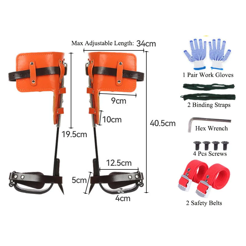 Tree Climbing Spurs Adjustable Forged Steel Tree Climbing Spikes Cowhide Leg Protection for Tree Work Outdoor Arborist Work