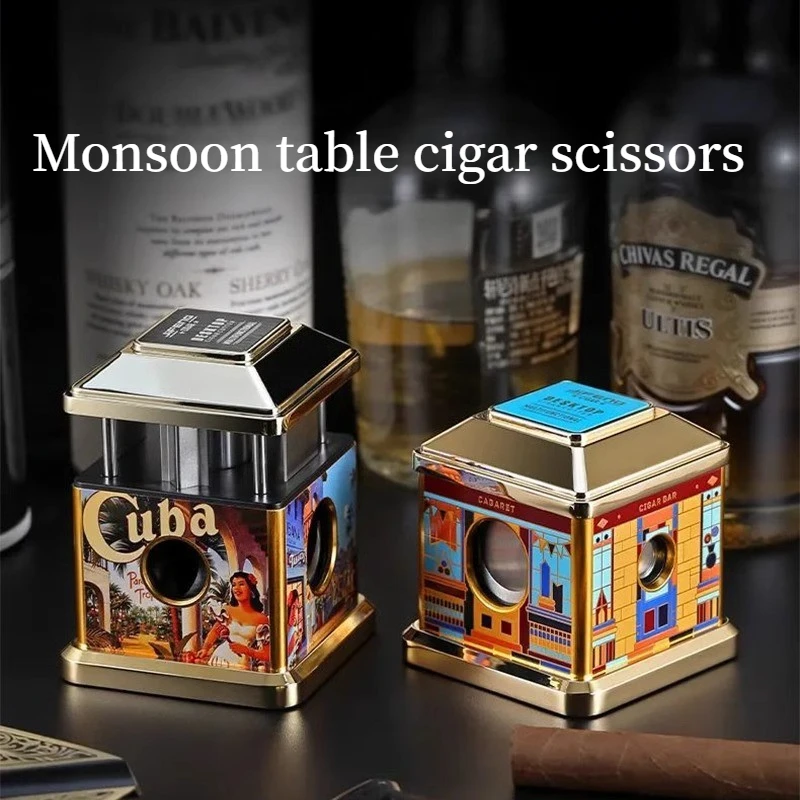 Cigar scissors guillotine type office household three-in-one multi-function V-shaped flat mouth high-end cigarette cutter