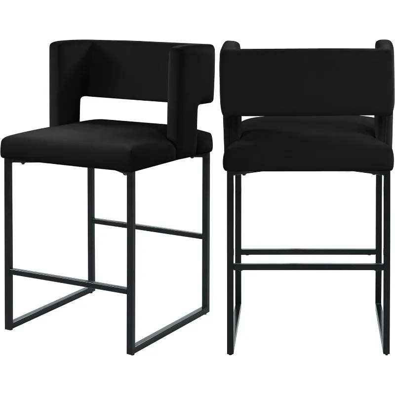 Caleb Collection Modern Contemporary Counter Height Stool with Sturdy Iron Legs, Set of 2 Black Velvet 19.5