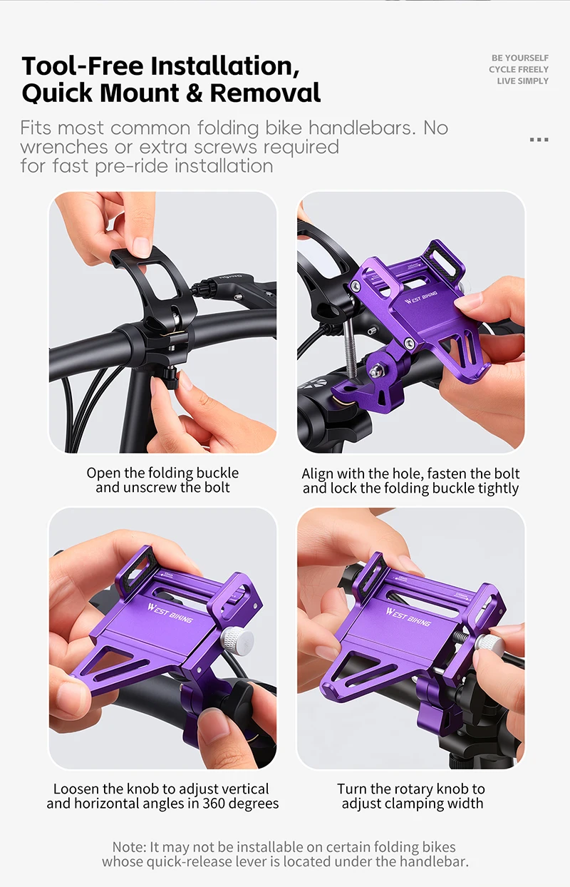 WEST BIKING Faltbare Fahrrad-Handyhalterung aus Aluminiumlegierung, 360° drehbar, Anti-Vibrations-Lenkerhalterung für Brompton Fahrradzubehör – Detail 9